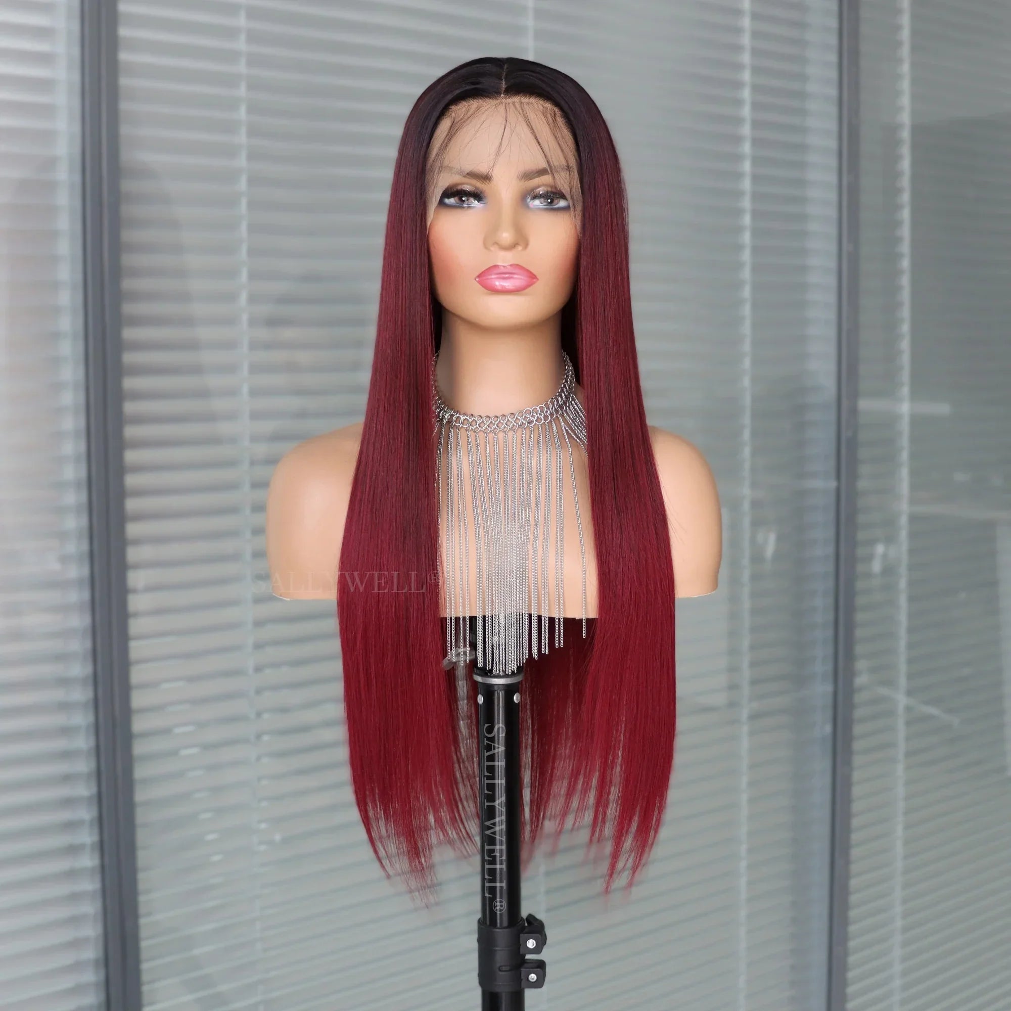 13x4 Burgundy Straight Lace Front Wig | Heat Resistant Synthetic Hair | Pre-Plucked | Natural Hairline