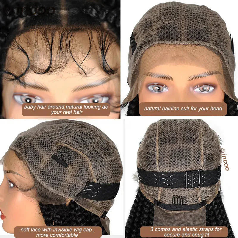 36" Jumbo Knotless Box Braided Full Lace Front Wig | Cornrows | Synthetic Braids | Black Women