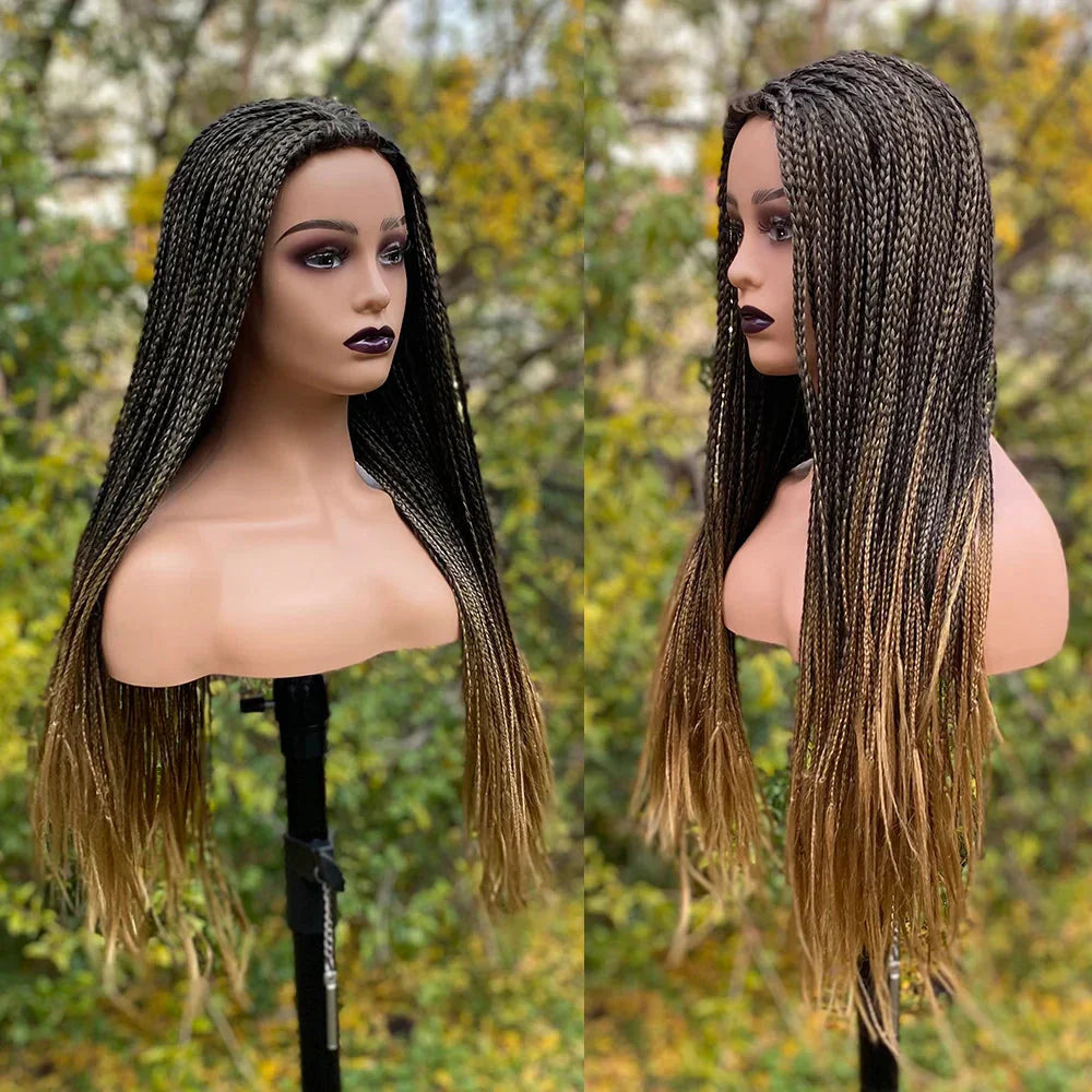 26" Ombre Box Braided Wig for Black Women | Long Synthetic Cosplay Braiding Hair | Heat Resistant Crochet Wigs