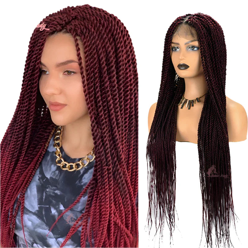 36" Senegalese Twist & Knotless Box Braids Full Lace Braided Wig - #27 Blonde, Cornrow Accents