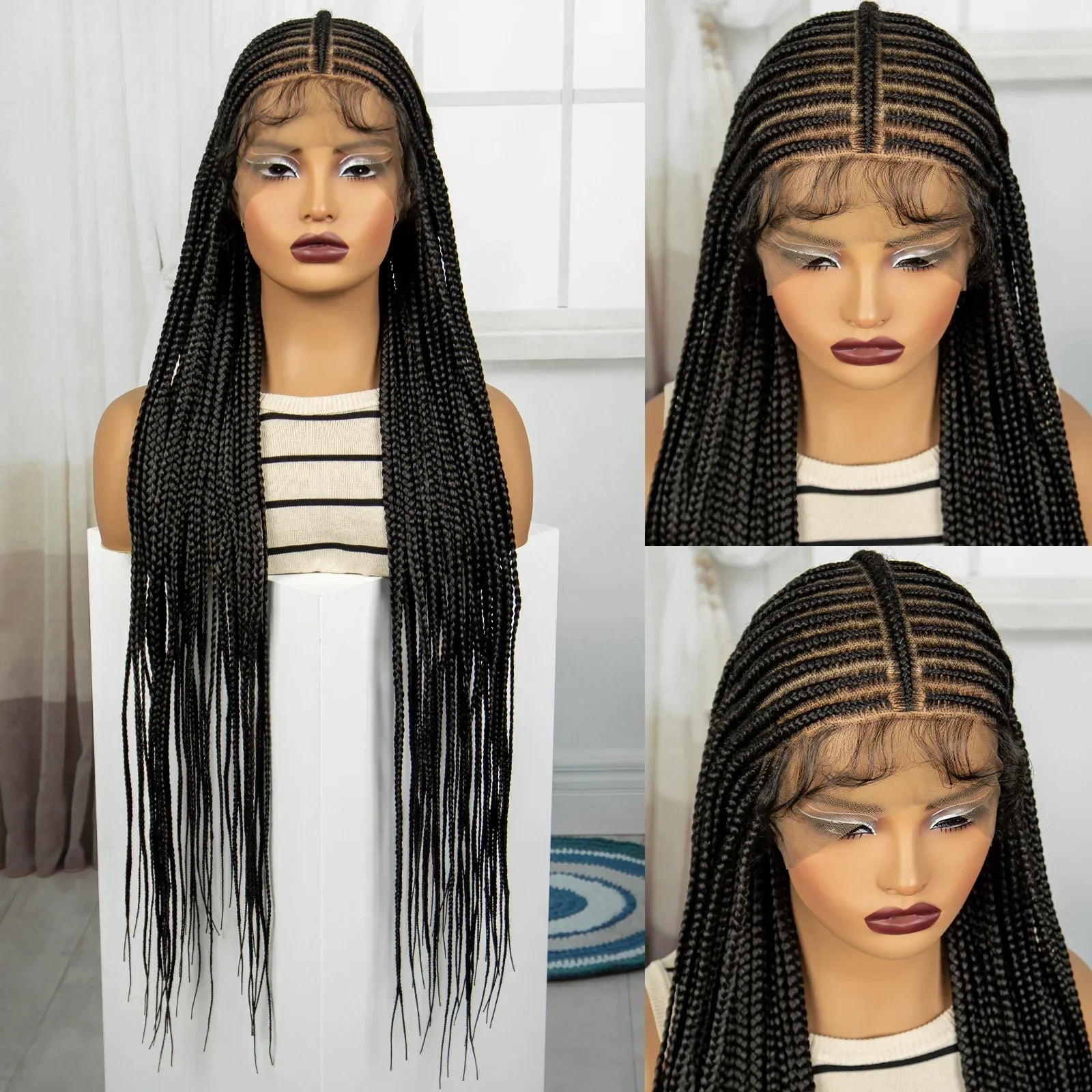 36" Knotless Cornrow Braids Wig | Transparent Full Lace | Baby Hair