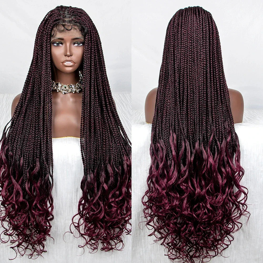 36" Water Wave Braided Wig | Lace Front | Baby Hair | Long Braids