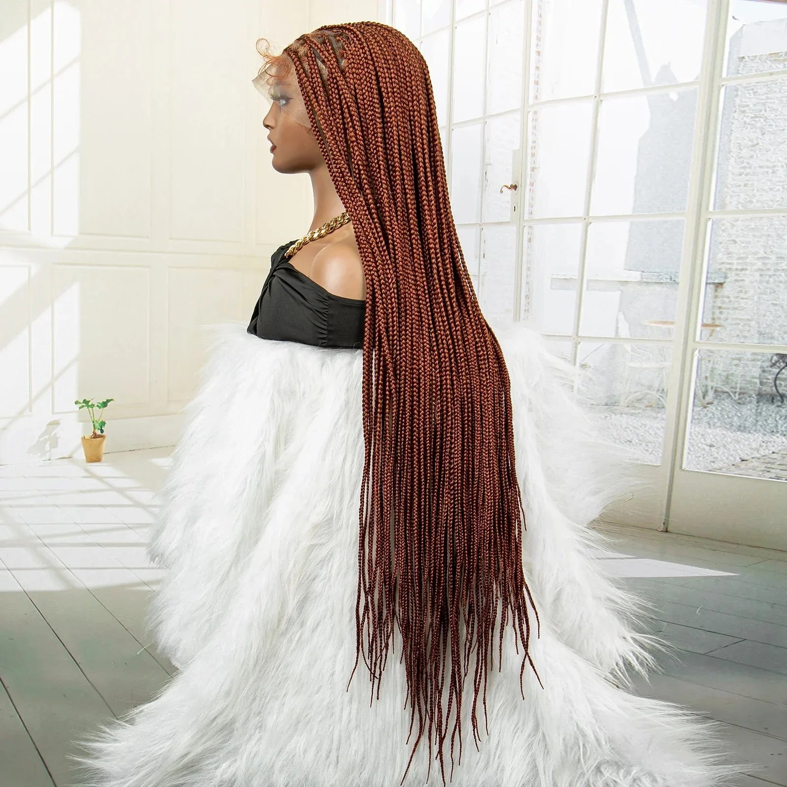 36" 613 Full Lace Knotless Box Braided Wig | Transparent HD Lace | Baby Hair | Synthetic Wig for Black Women