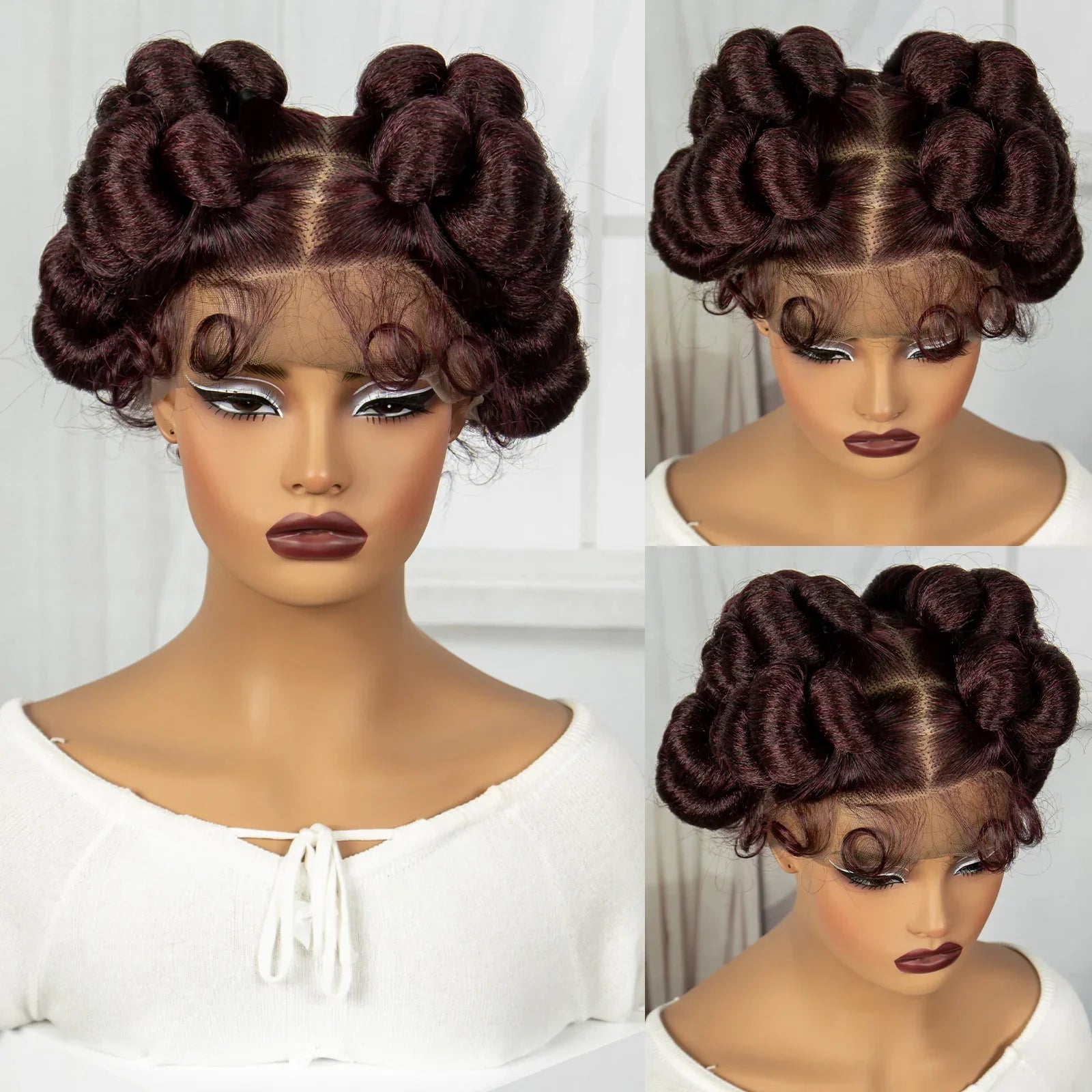 6" Short Cute Handmade Bantu Knotless Braids Wig | Transparent Full Lace