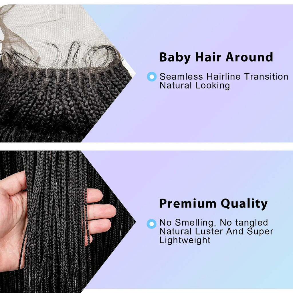 36" Handmade Knotless Box Braids Lace Frontal Wig | 13x6 Lace | Baby Hair | Synthetic Braids