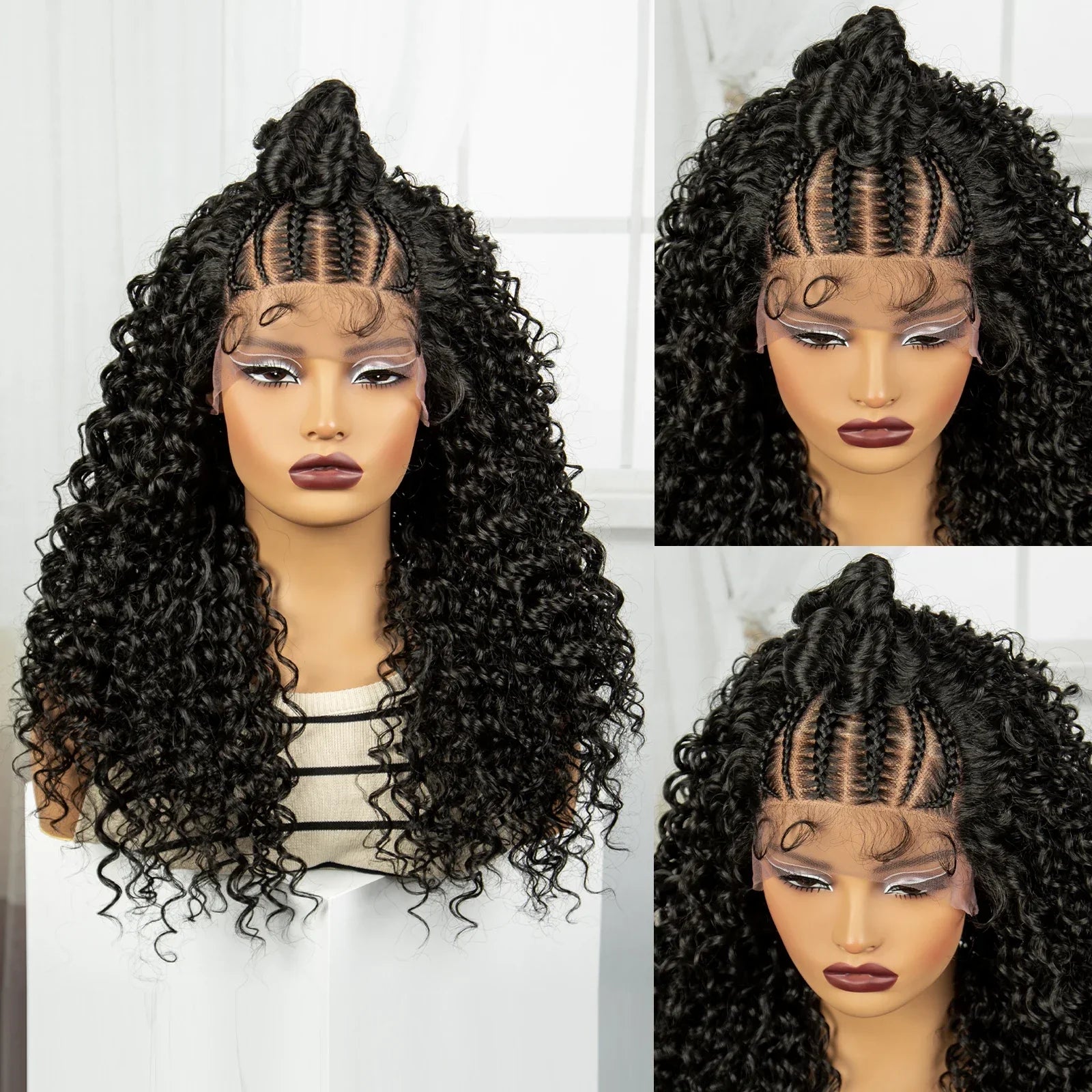 24" Kinky Curly Braids Wig with Buns | 13x4 Transparent Lace Front | Baby Hair