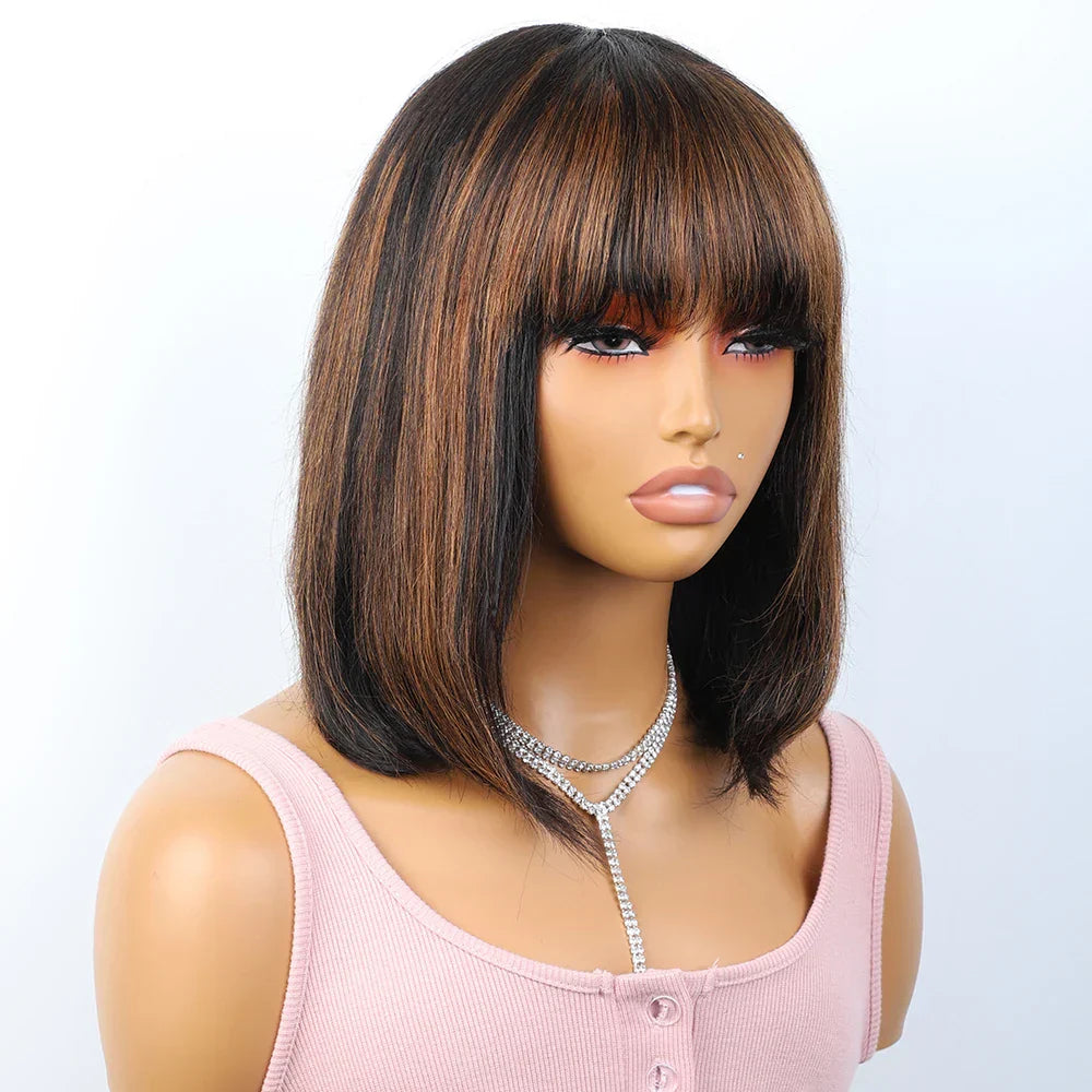 "Put On & Go" Straight Bob Wig | Easy Wear Human Hair with Bangs & Realistic Scalp