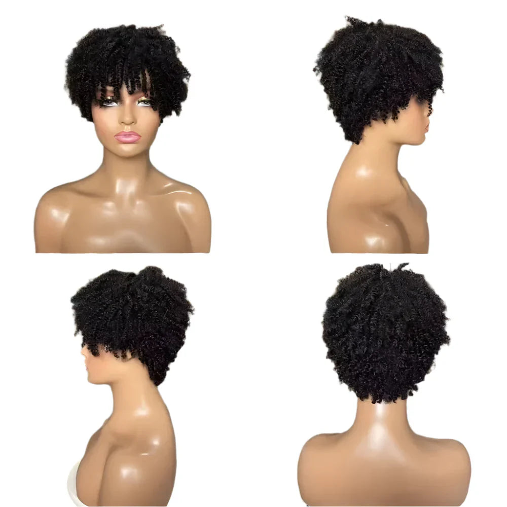 100% Human Hair | Afro Kinky Curly | Full Machine | Short Wigs | Brazilian Virgin Hair Wig