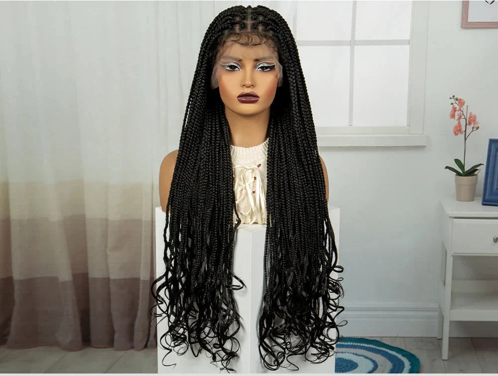 34" HD Boho Box Braids Wig | Curly Ends | Full Lace | Baby Hair