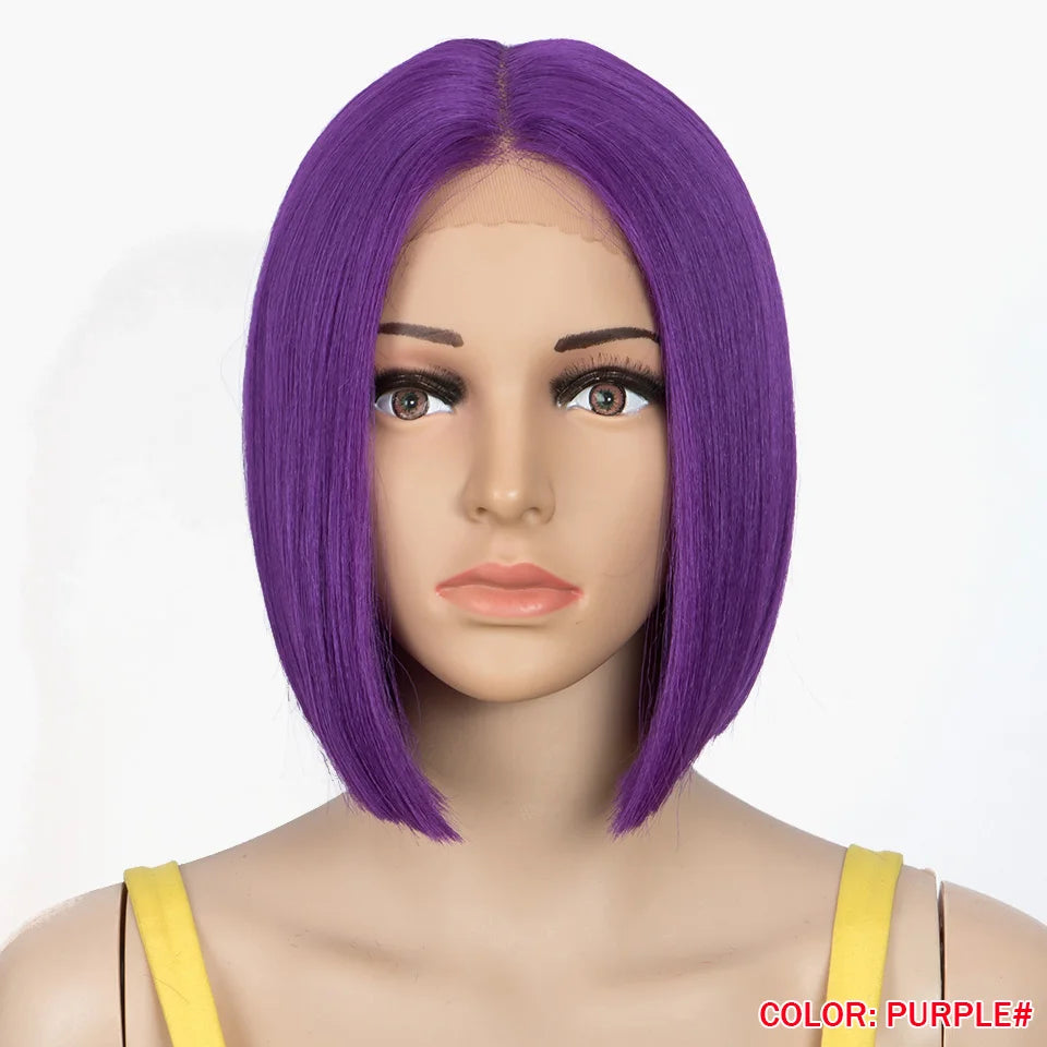 10 Inch Ombre Brown Straight Short Bob Wig | Synthetic Lace Front Wigs for Women (Heat Resistant Fiber, Cosplay & Daily Use)