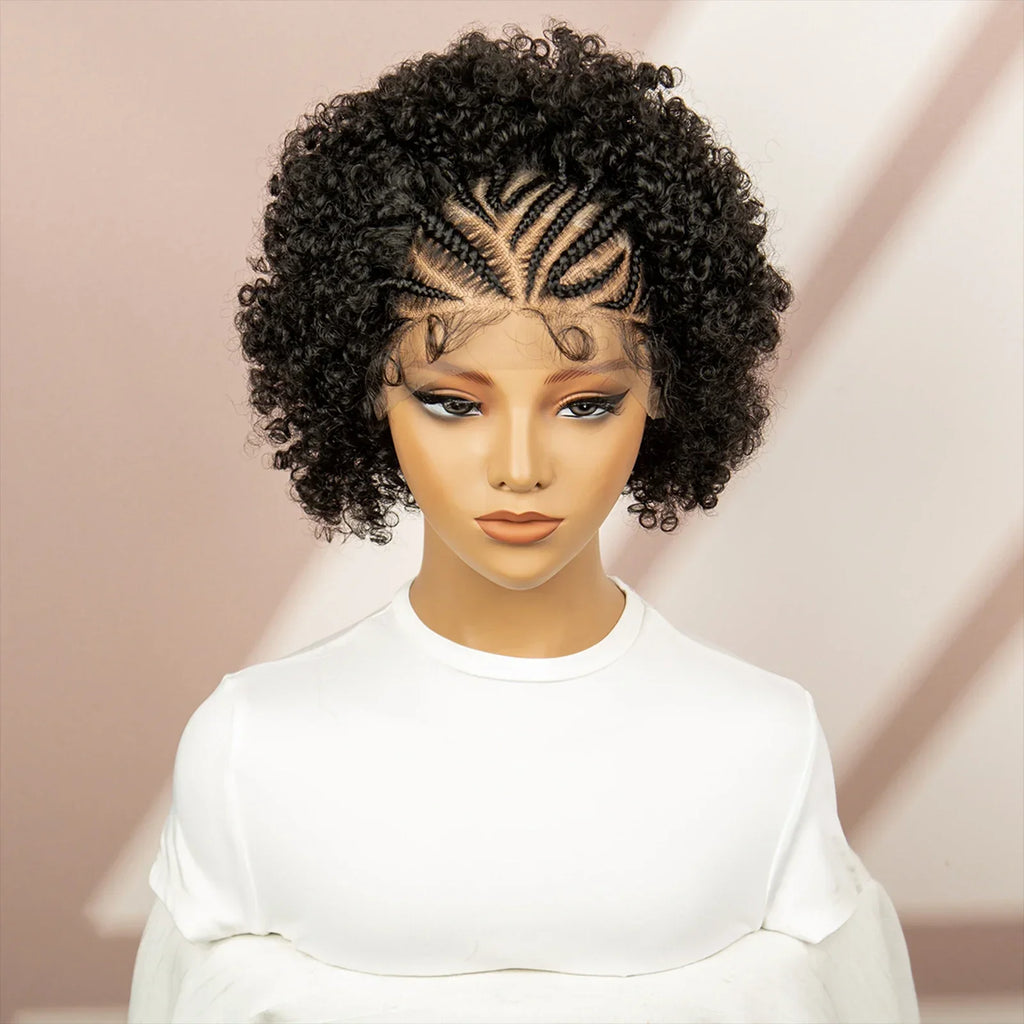 Afro Curly Cornrow Braided Bob Wig | Baby Hair | Kanekalon Hair | Black Women