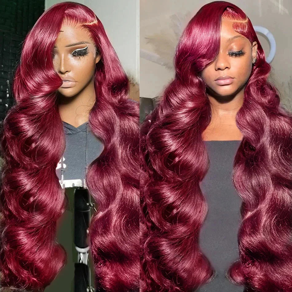 200% Density 99J Burgundy Lace Front Human Hair Wig 13x6 Body Wave Brazilian Remy Deep Part On Sale
