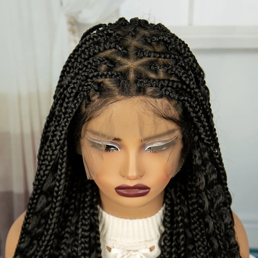 32" Boho Knotless Braids Wig | Natural Curly Ends | Full Lace | Baby Hair