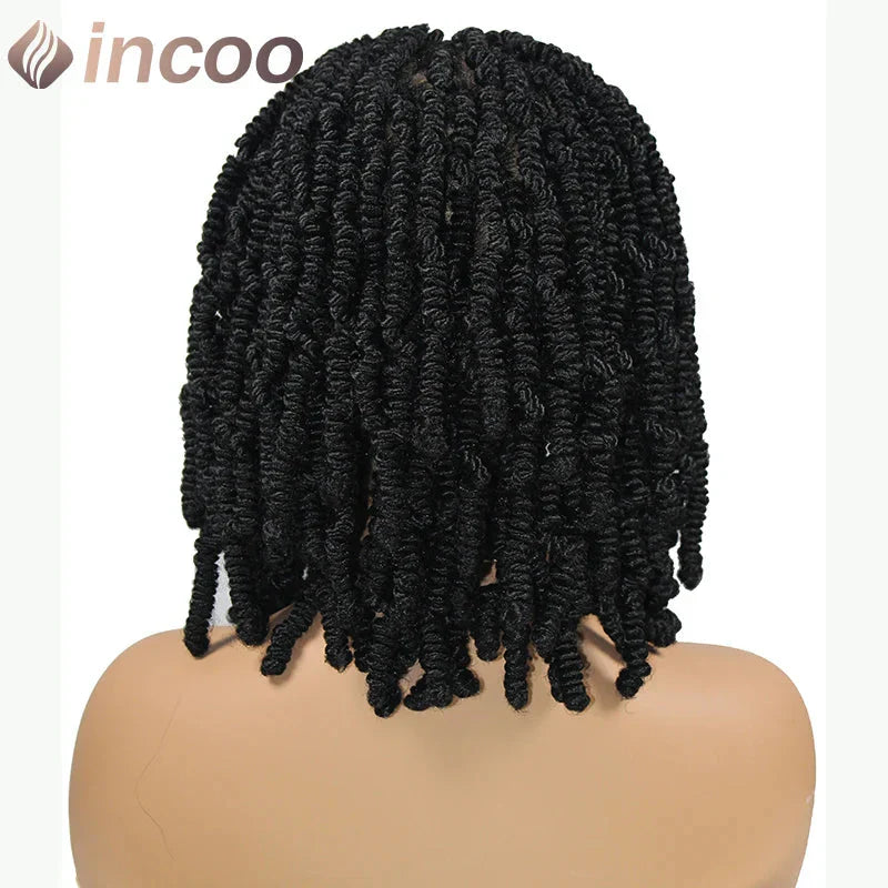 12" Boho Bob Braided Wig | Goddess Knotless Braids | 360 Full Lace | Curly Ends | Baby Hair