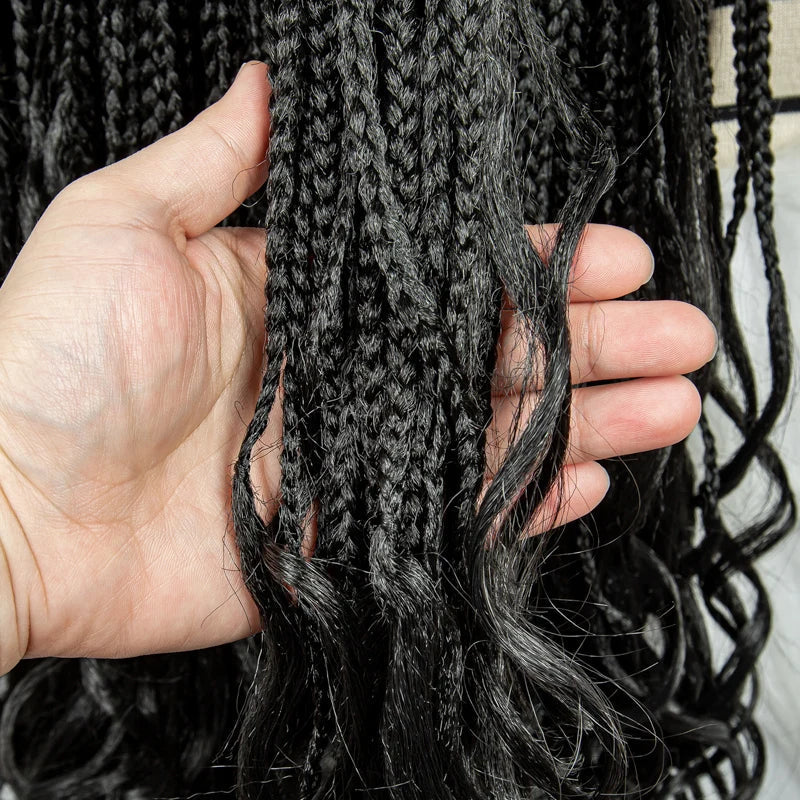 36 Inch Synthetic Braided Wigs Knotless Boho Braided Lace Wigs with Curly Ends Lace Front Braiding Hair Wig for Black Women