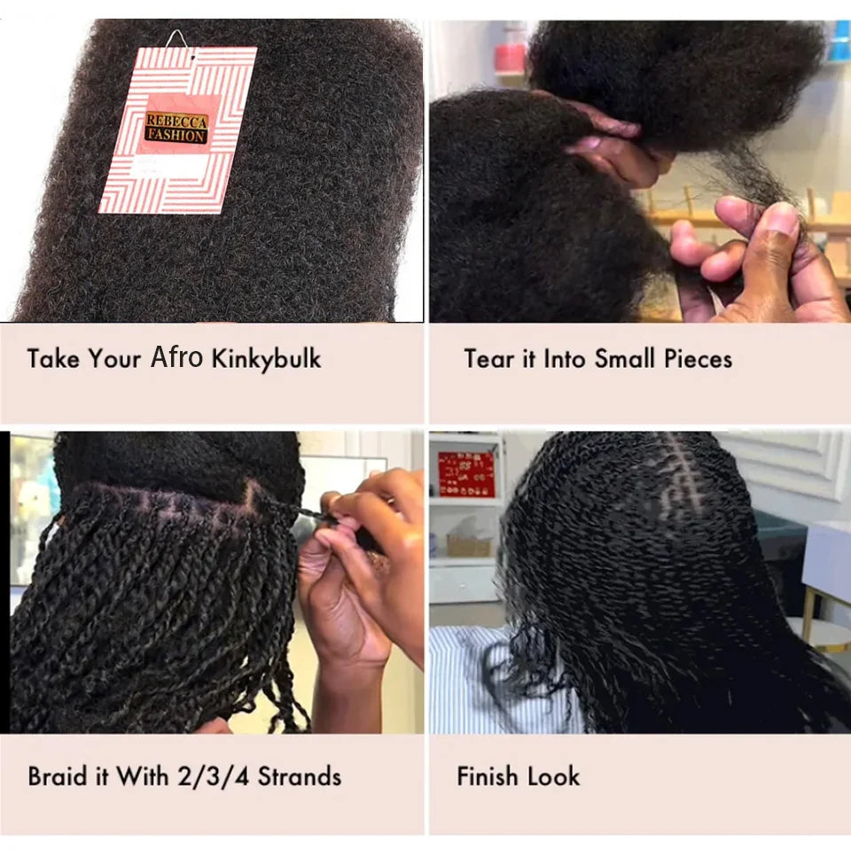 Afro Kinky Bulk Human Hair for Braids & Locs | Natural Color Virgin Remy Extensions