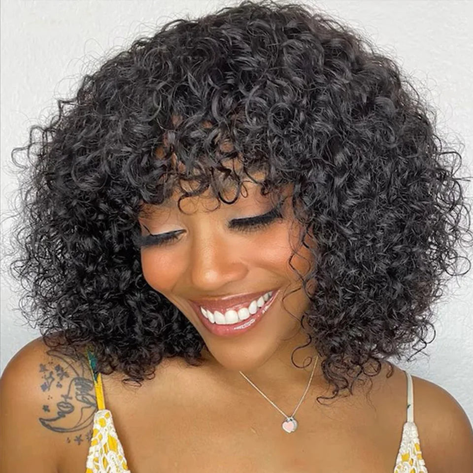 150% Density Ombre Honey Blonde Curly Bob Wig | Glueless Human Hair with Bangs