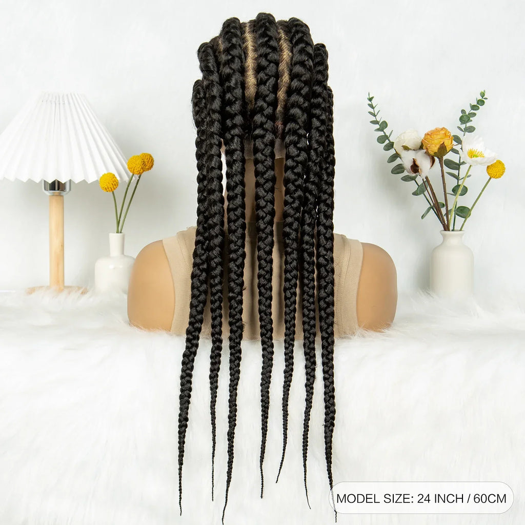 24" Full Lace Cornrow Braided Wig | Orange Boho Braids | Synthetic Lace Wig | Black Women