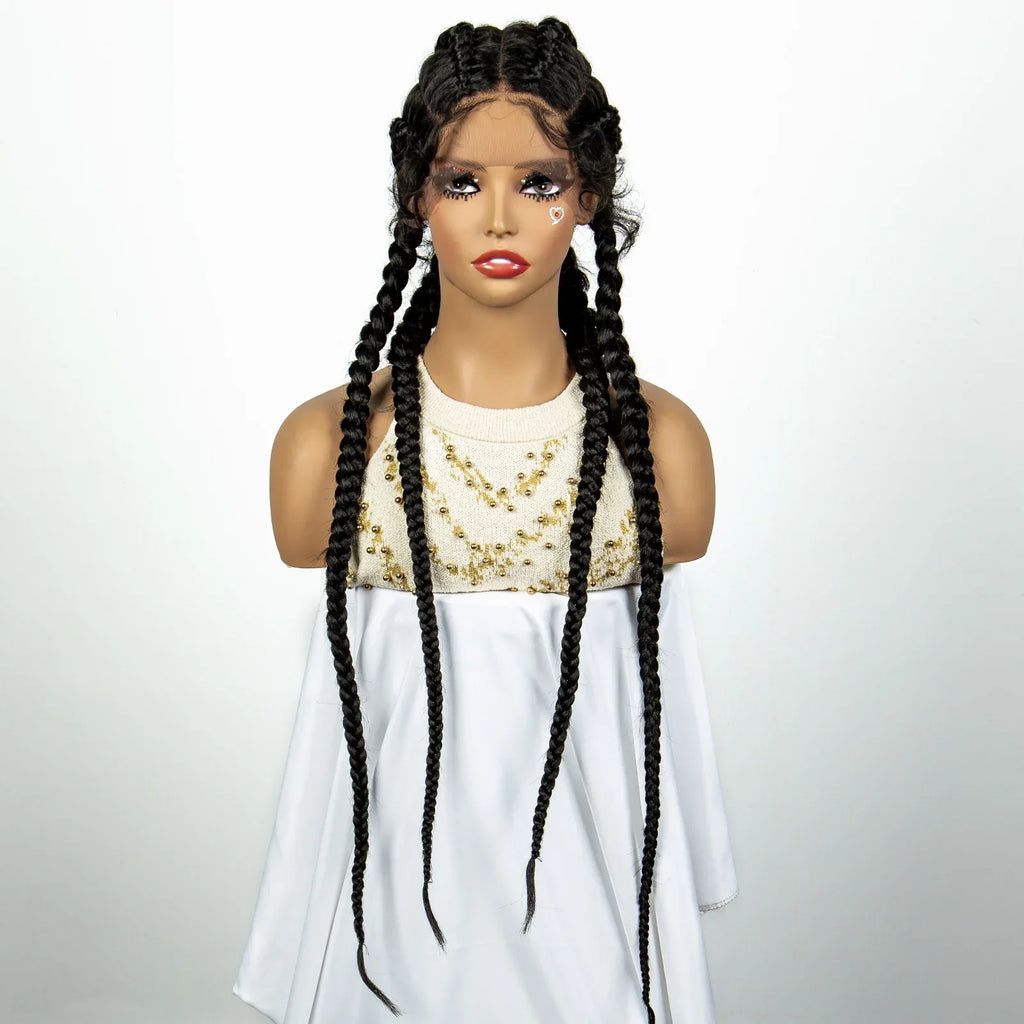 36" 27/613 Blonde Cornrow Braided Wig | Lace Frontal Box Braids | Synthetic Wig with Baby Hair for Black Women