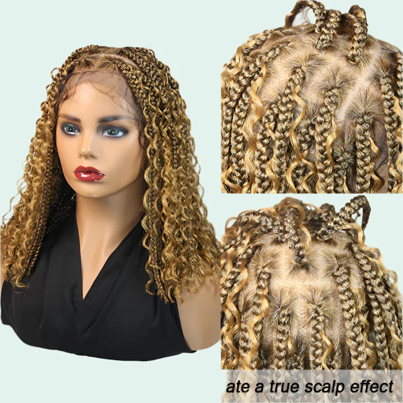 12" Goddess Boho Bob Braids Wig | 360 Lace Frontal | Curly Ends | Ombre & Color Options | Baby Hair