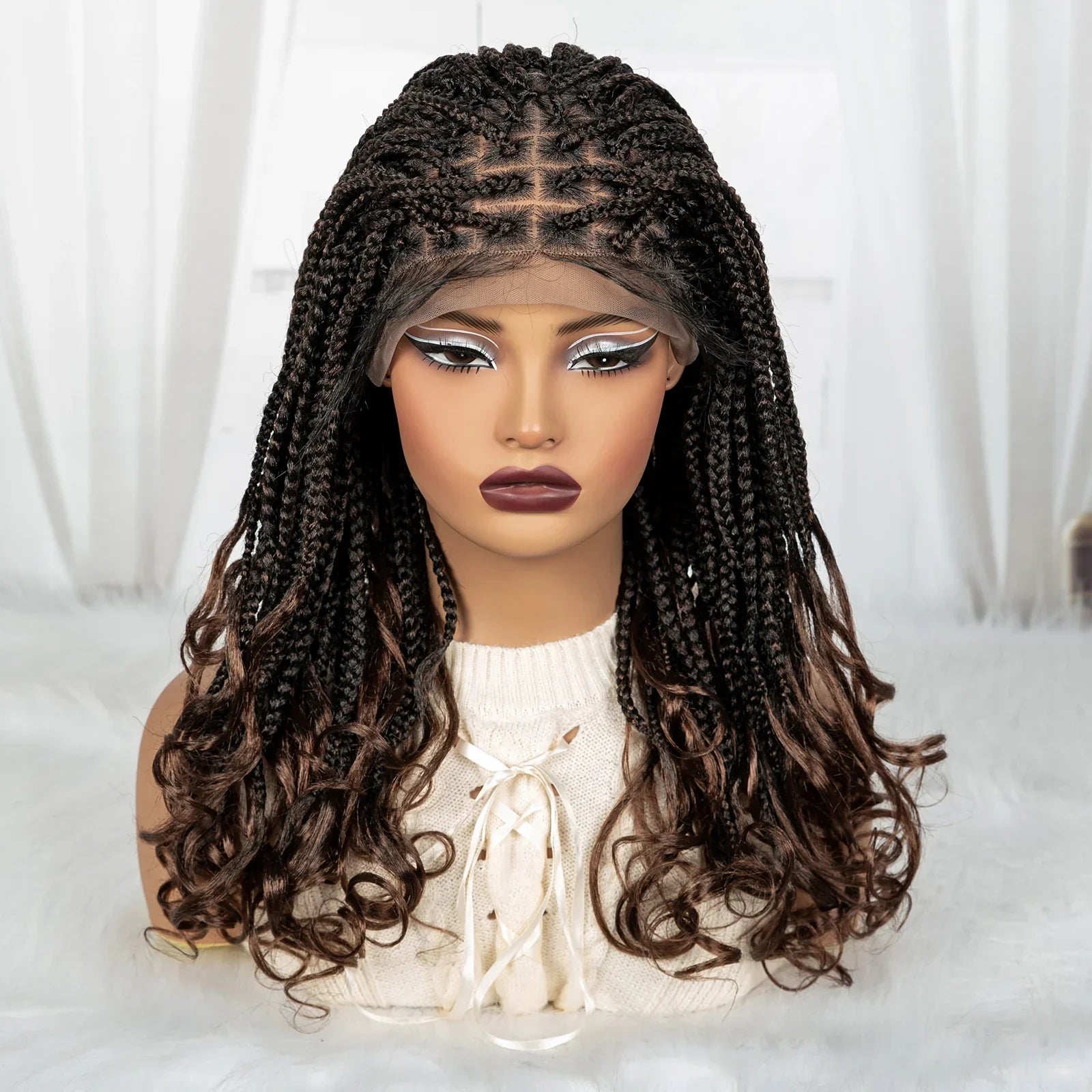 9x6 Lace Front Knotless Braids Wig with Curly Ends | Blended Box Braids