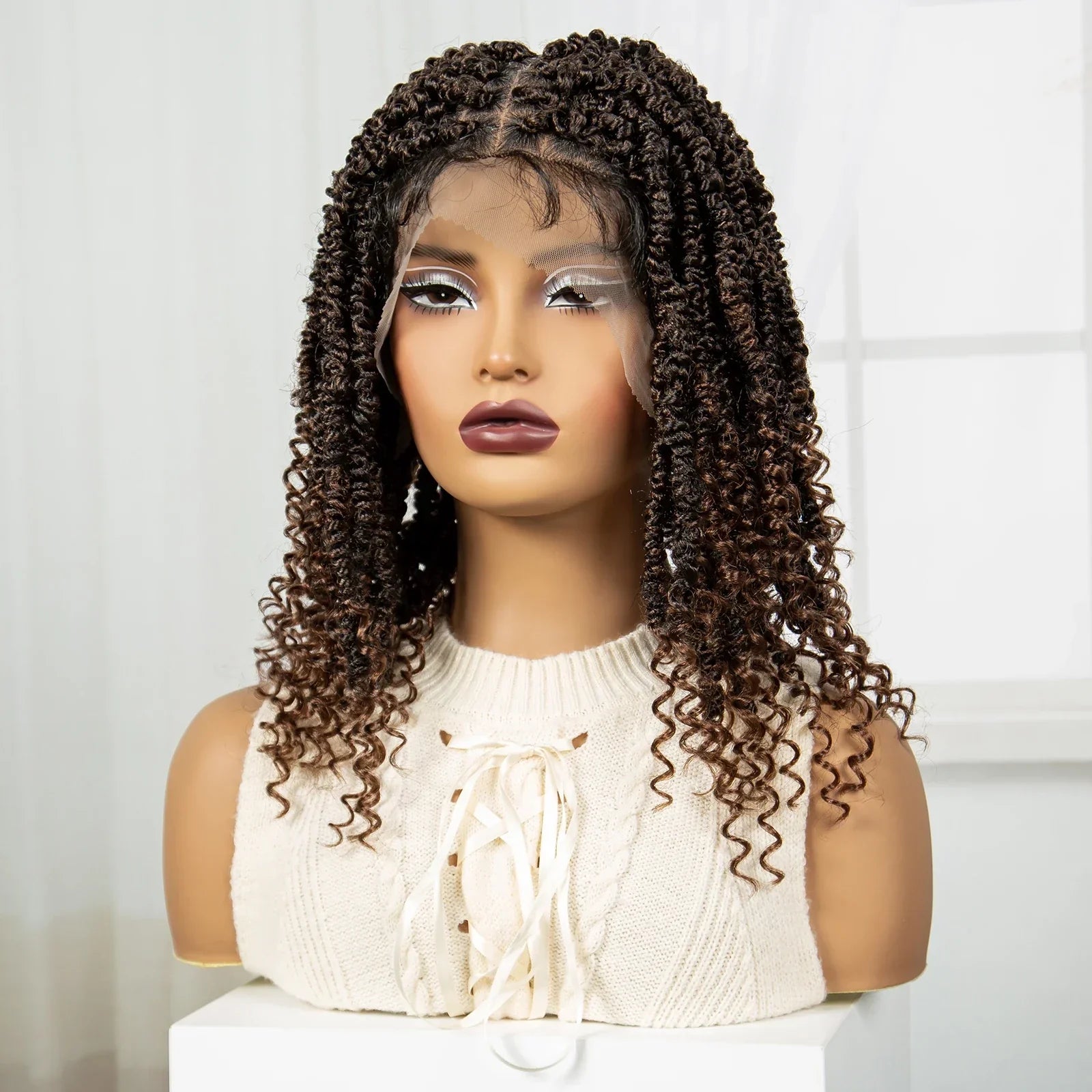14" Full Lace Twisted Braids Wig with Baby Hair | Natural Looking Synthetic Lace Frontal Braided Wig for Black Women