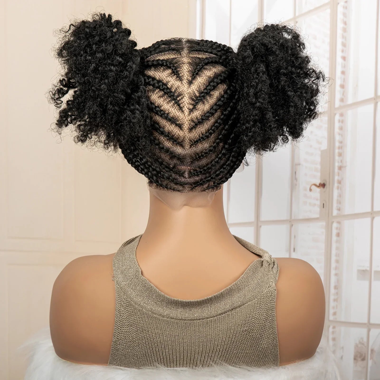 6" Bun Braided Wig | Cornrow Accents | Transparent Lace Frontal | Kanekalon Hair | Black Women