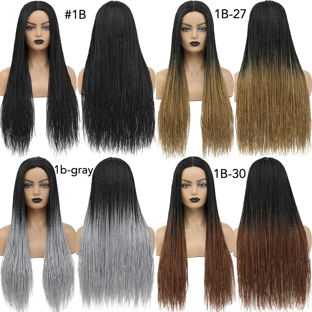 26" Long Box Braided Crochet Wig | Knotless Micro Twist Braids | Synthetic Hair Wig | 1B, 1B/27, 1B/30, 1B/Grey