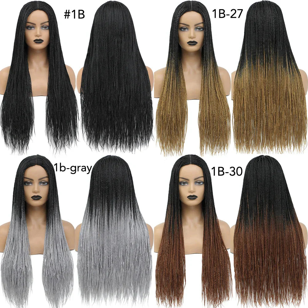 26" Ombre Box Braids Wig | Knotless | Crochet | 1B, 27, 30, Gray | Handmade