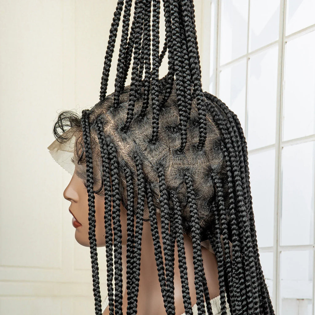 36" Long Knotless Braided Wig - Full Lace, Cornrow Accents, Baby Hair - For Black Women