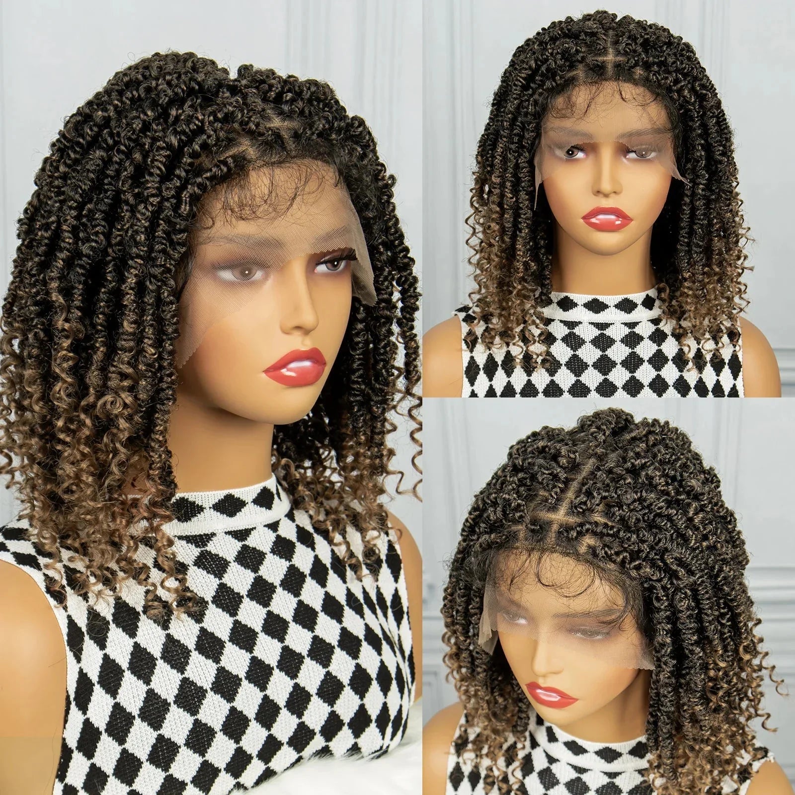 1B/27 Short Passion Twist Lace Front Wig | Knotless Braids | Baby Hair | Synthetic Twist Spring Wig