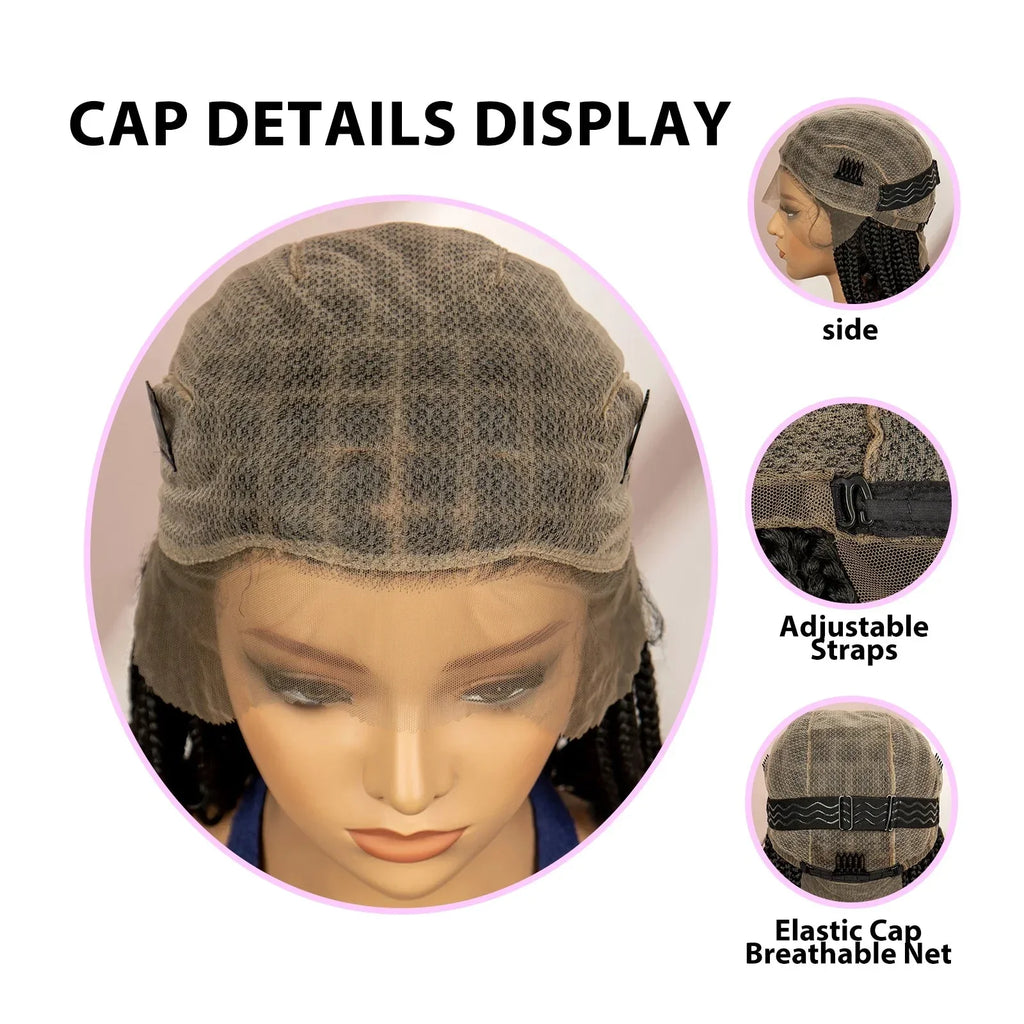 16" Short Brown Box Braided Full Lace Wig | Curly Ends | African Braids | Black Women