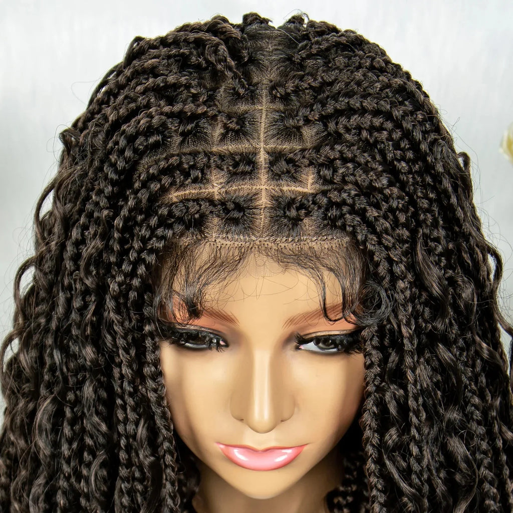 32" Natural Boho Knotless Braids Wig | HD Lace Front | Baby Hair | Synthetic