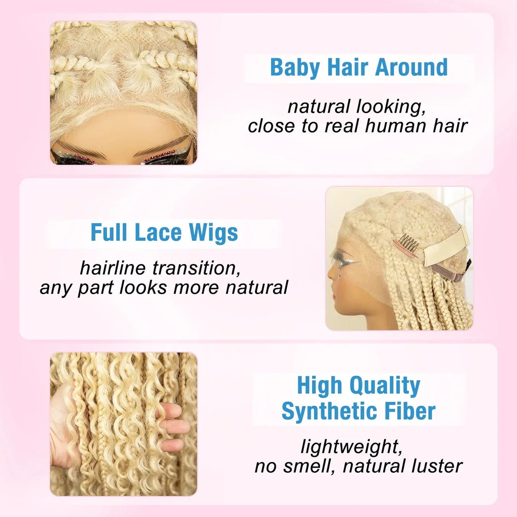 613 Blonde Knotless Boho Braids Wig | Full Lace | Baby Hair | Kanekalon Synthetic