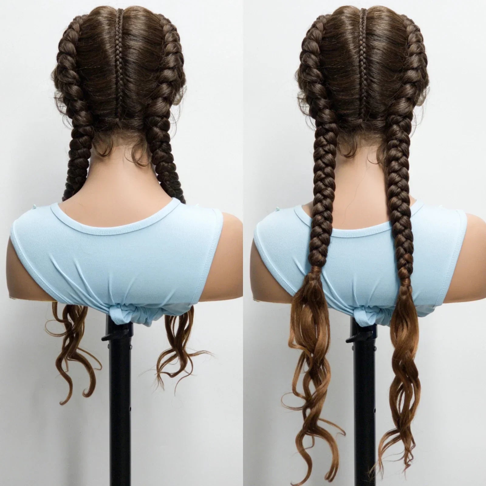 34" Ombre Twist Braided Lace Wig | Curly Ends | Baby Hair | Synthetic Braids | Black Women