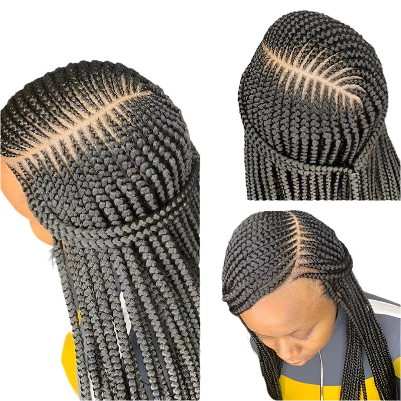 36" Cornrow Braided Wig | Full Lace Front Wig | Blonde Box Braids | Side Part | Synthetic Hair