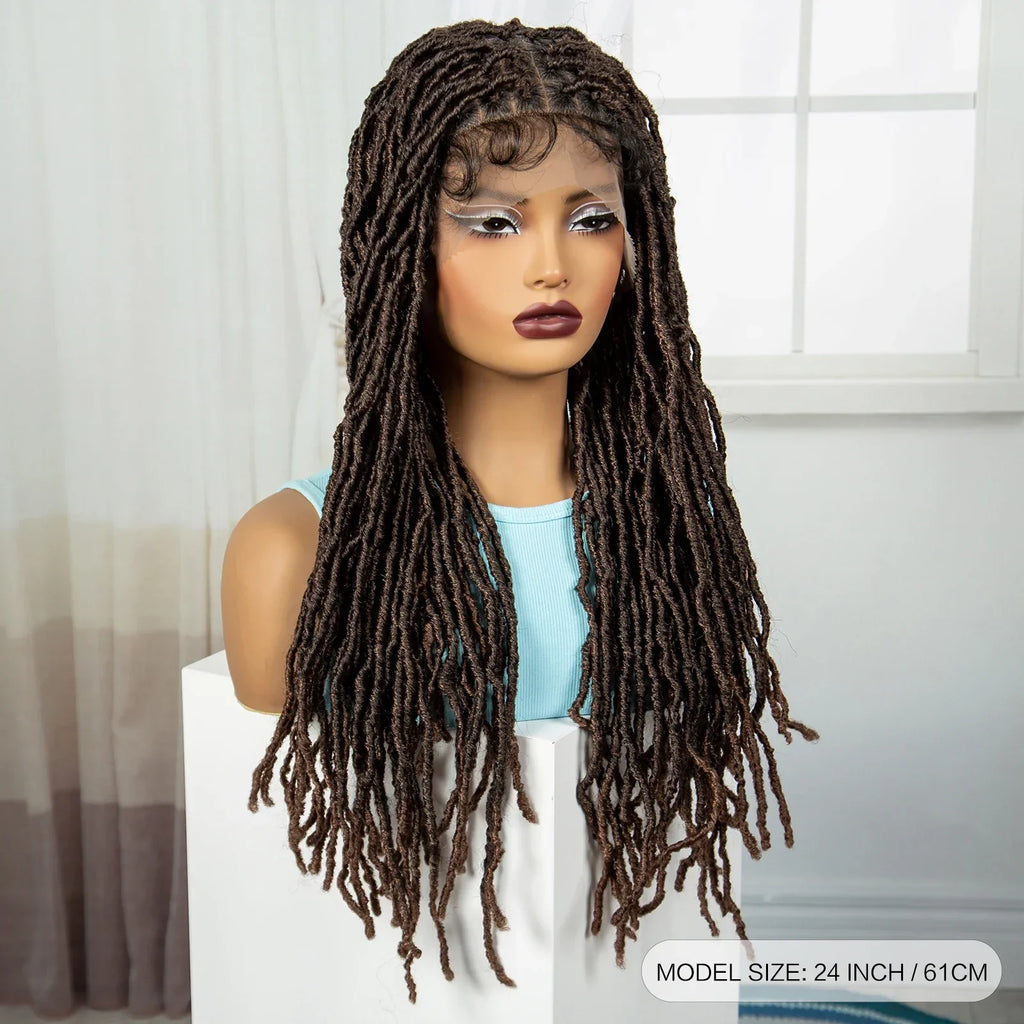 24" Knotless Box Locs Braided Wig | Full Lace Frontal Dreadlock Style