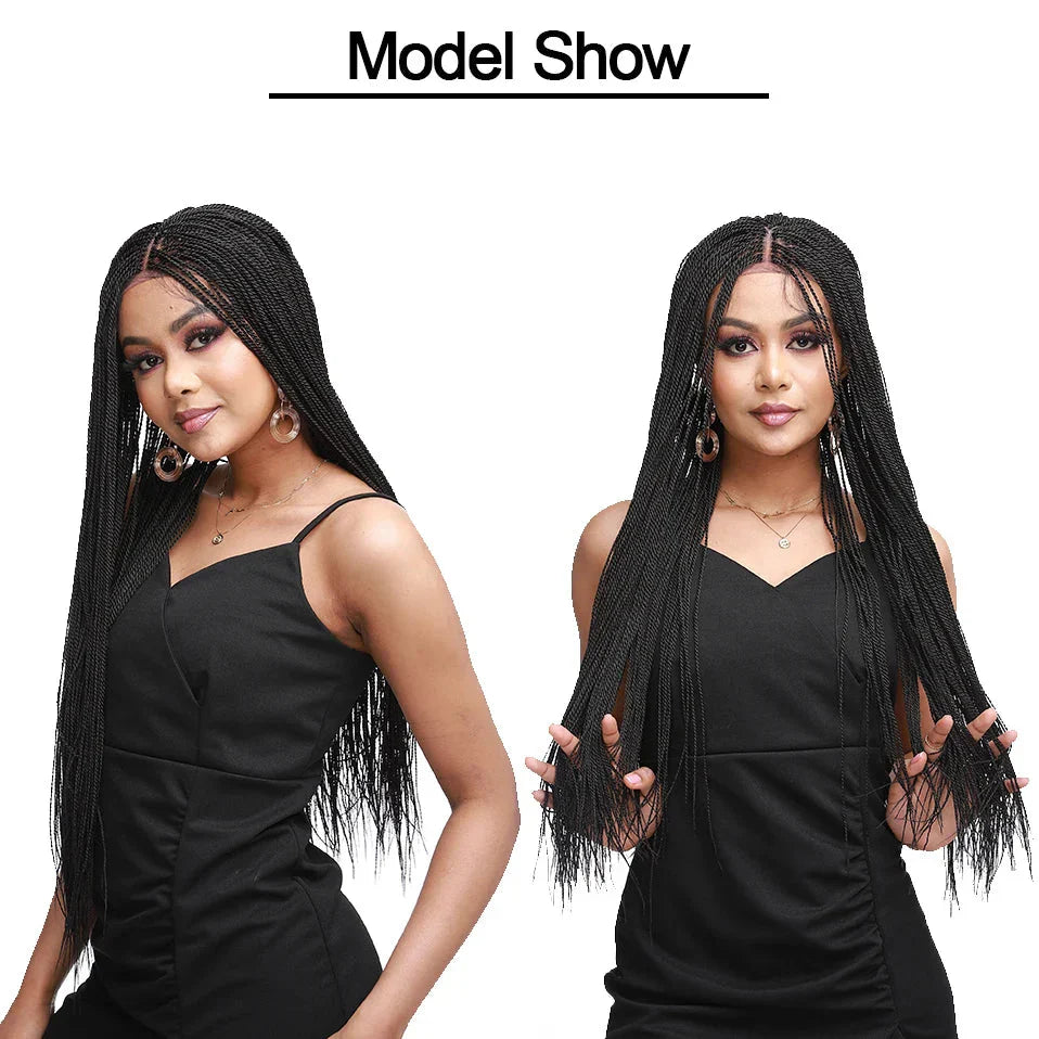 30" Box Braids Lace Front Wig | Baby Hair | Afro Synthetic Braids | Black Women