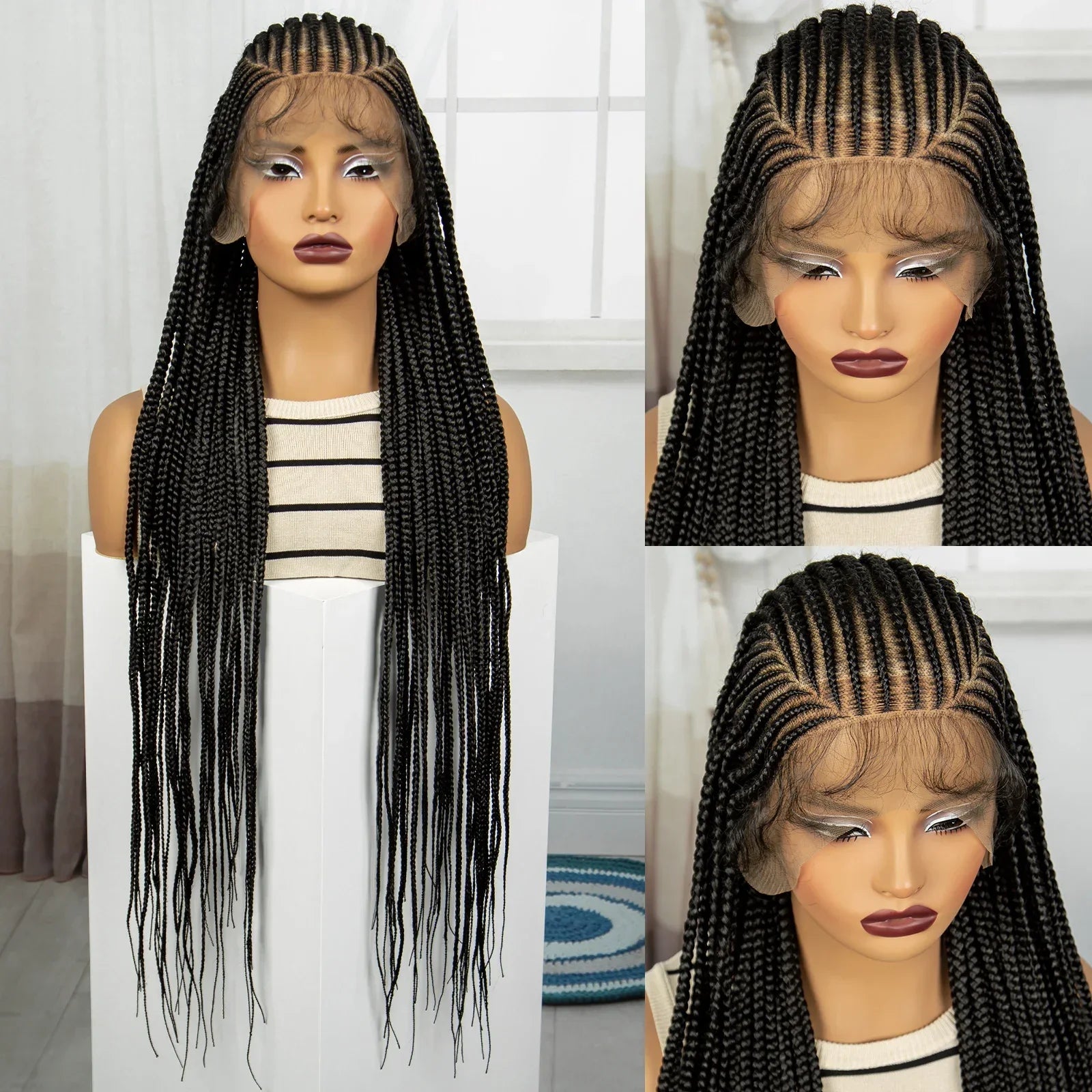 36" Natural Knotless Cornrow Braids Wig | Transparent Full Lace | Baby Hair