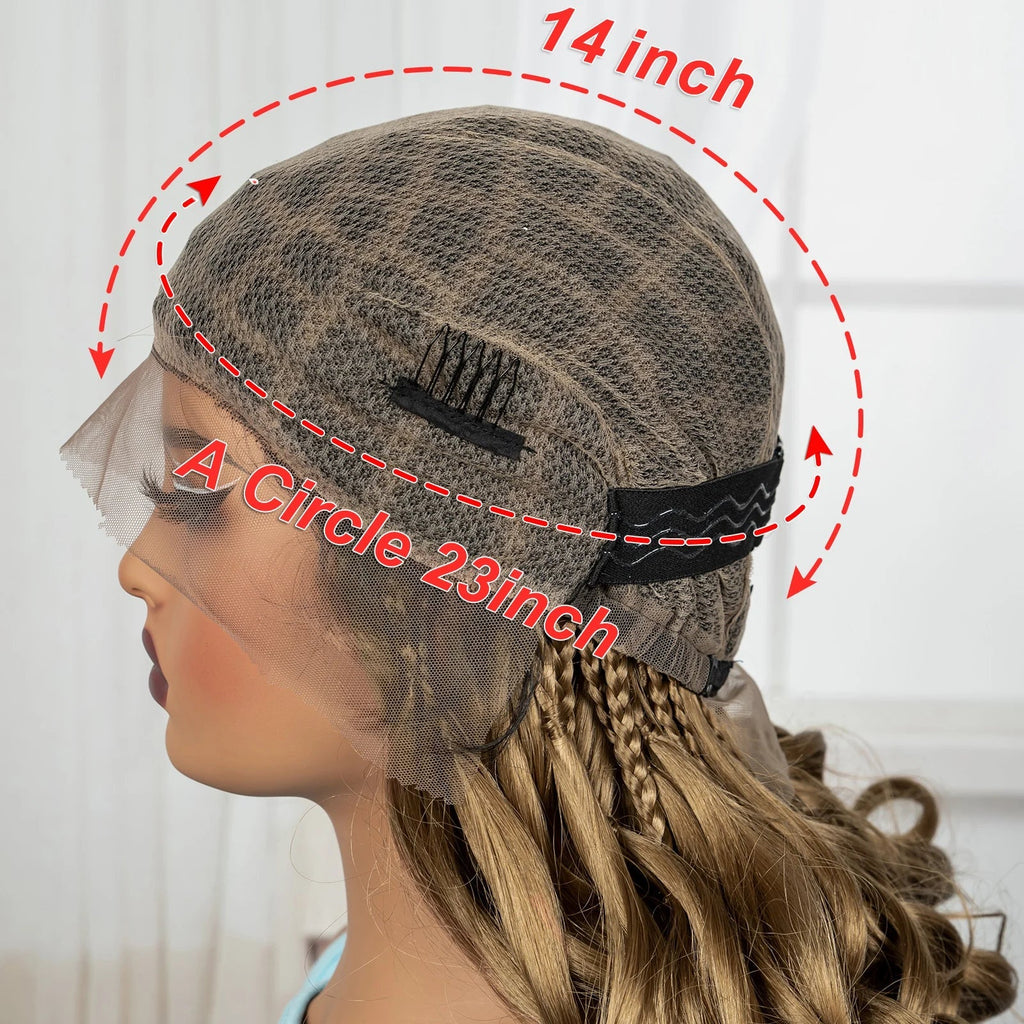 18" #27 Ombre Bouncy Wavy Braided Wig with Bangs | Knotless Box Braids | Full Lace Synthetic Wig with Baby Hair