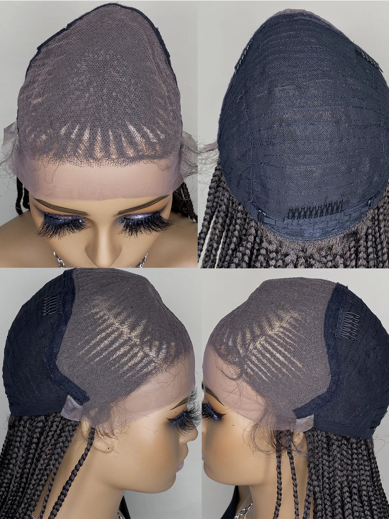 30" Bun Box Braid Lace Front Wig | 13x7" Cornrow Braids | Brown Synthetic Wig | Black Women