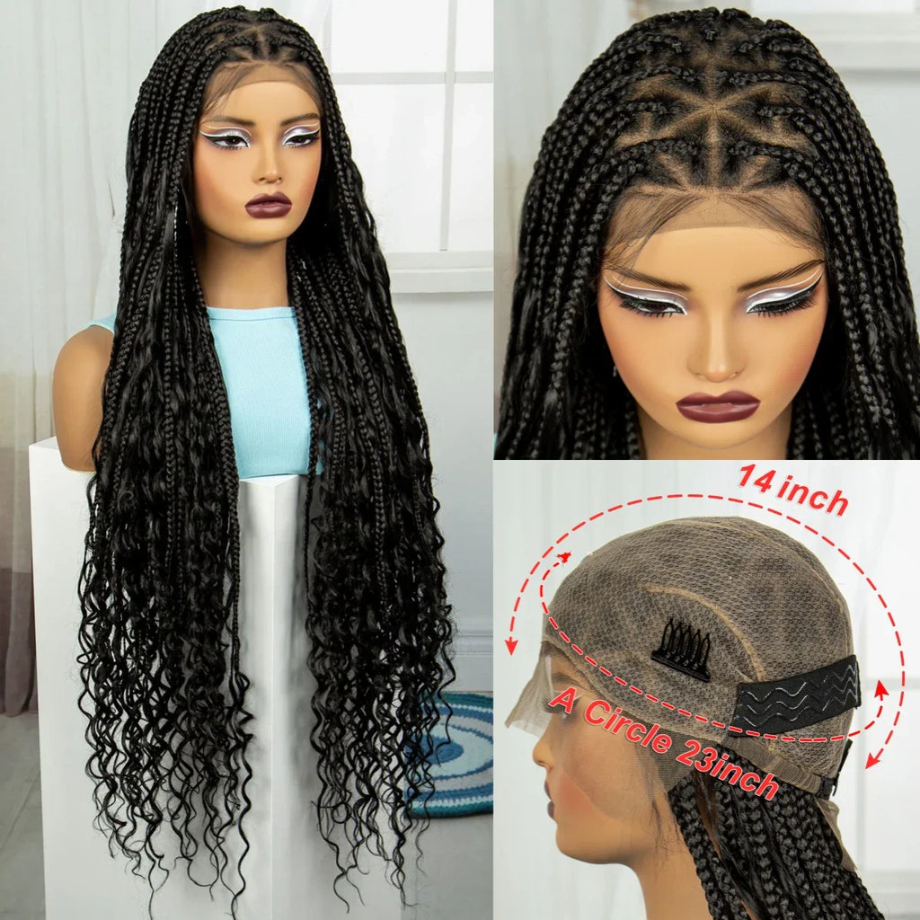 36" Blonde Boho Knotless Braids Wig | Curly Ends | HD Full Lace | Baby Hair