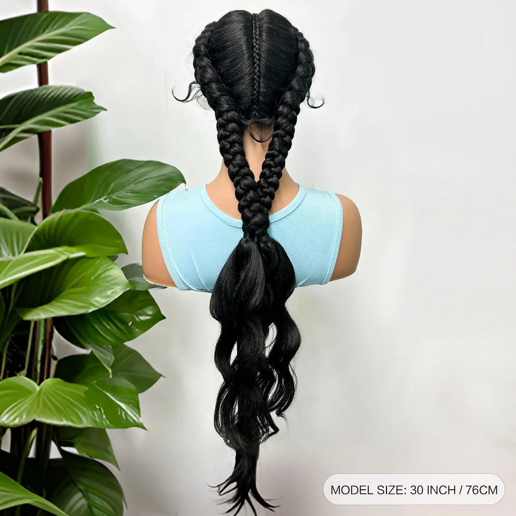 34" Twist Braids Wig | Curly Ends | Lace Front | Baby Hair | Natural Color