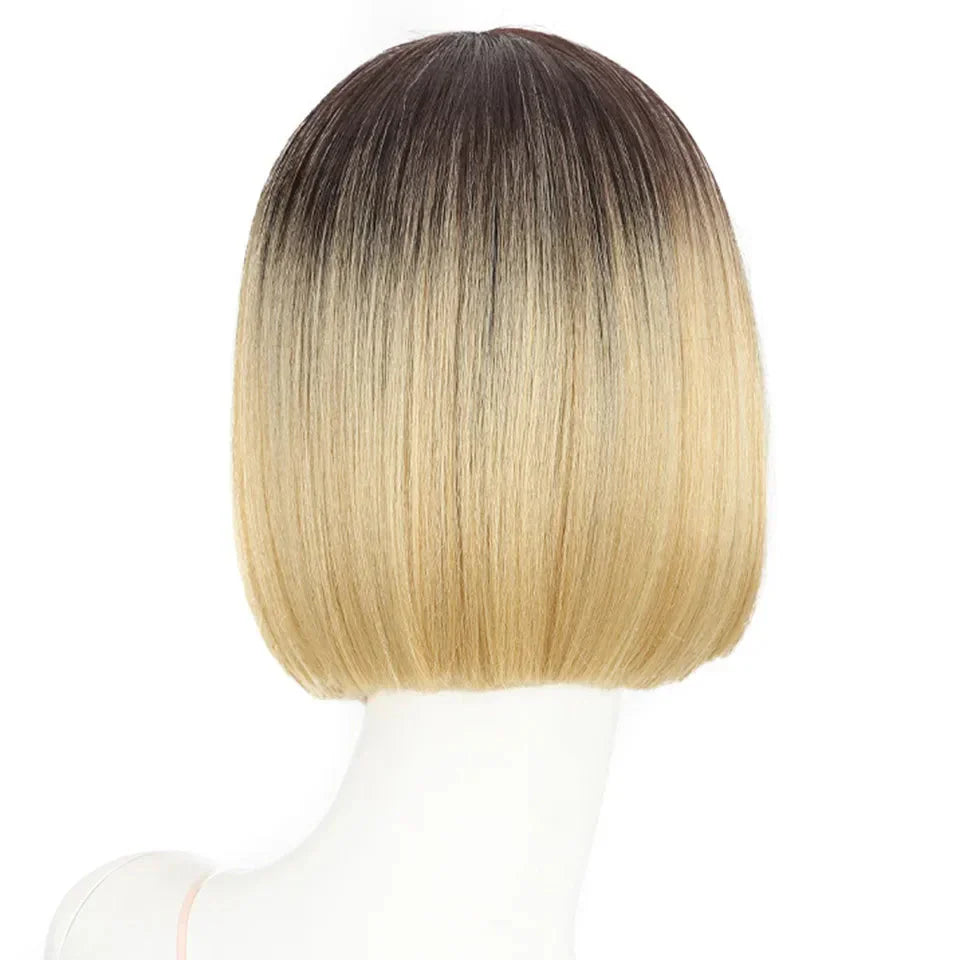 10 Inch Ombre Brown Straight Short Bob Wig | Synthetic Lace Front Wigs for Women (Heat Resistant Fiber, Cosplay & Daily Use)