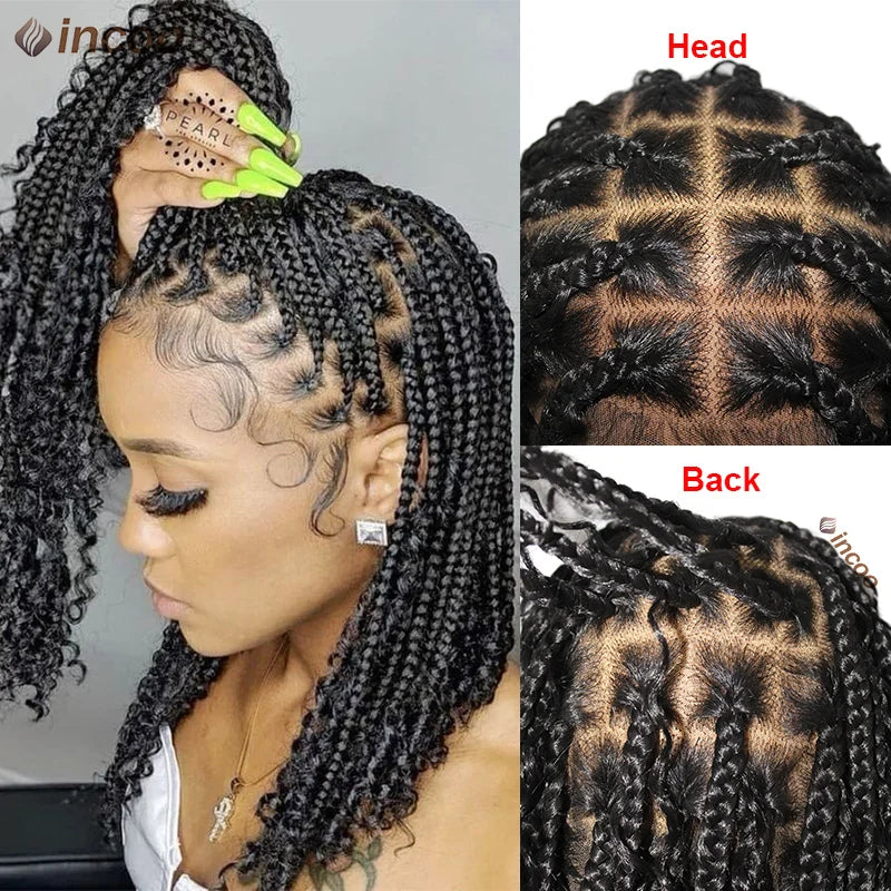 12" Boho Box Braid Lace Front Wig | Knotless | Curly Ends | Pre-Plucked | Synthetic Summer Wig