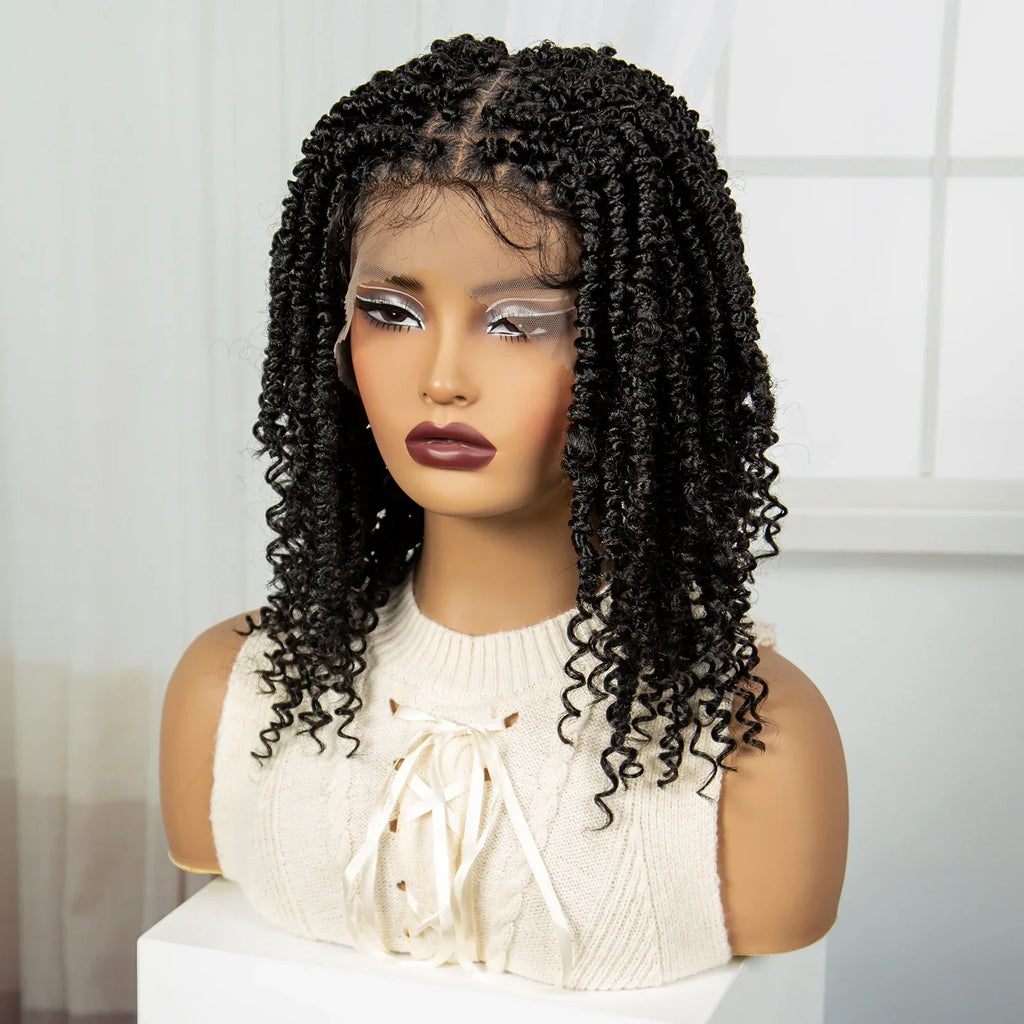 14" Full Lace Twisted Braids Wig with Baby Hair | Natural Looking Synthetic Lace Frontal Braided Wig for Black Women