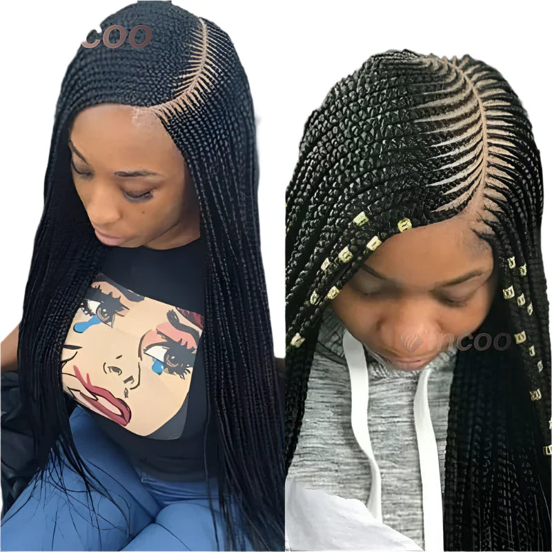 36" Cornrow Braided Wig | Full Lace Front Wig | Blonde Box Braids | Side Part | Synthetic Hair