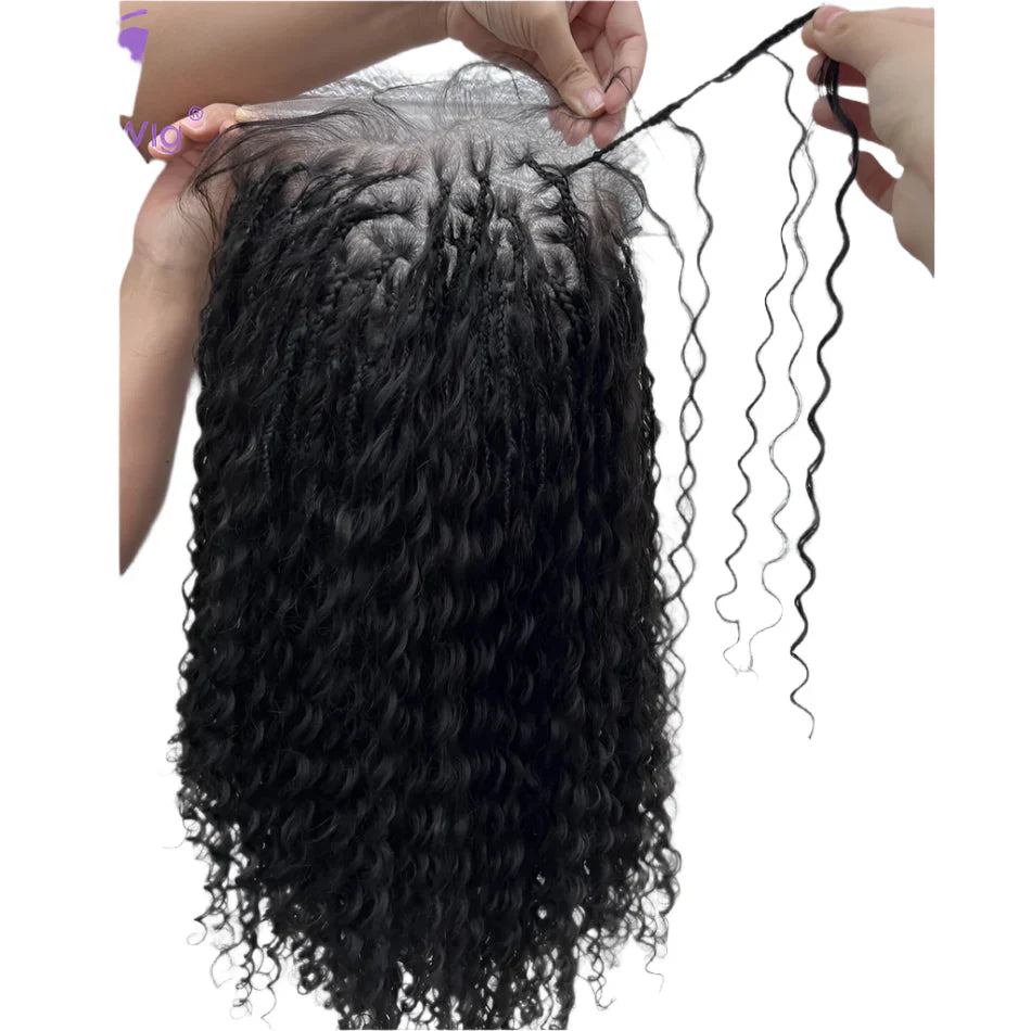 26"+ Boho Knotless Braids Ponytail Wig | HD Full Lace | Human Hair | 300% Density | Baby Hair