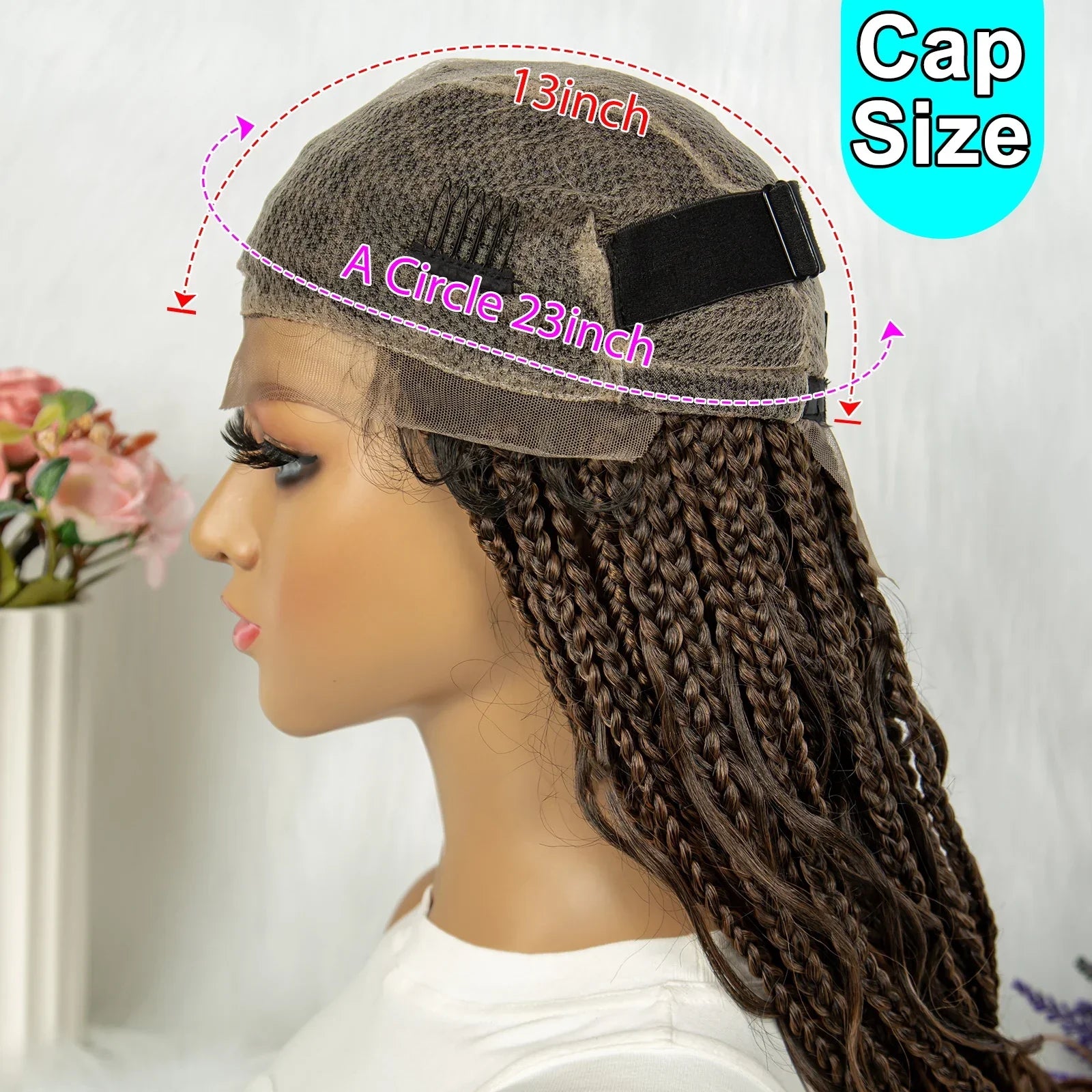 34" Full Lace Knotless Braided Wig with Baby Hair | Synthetic Lace Front Wig for Black Women | Long Braids