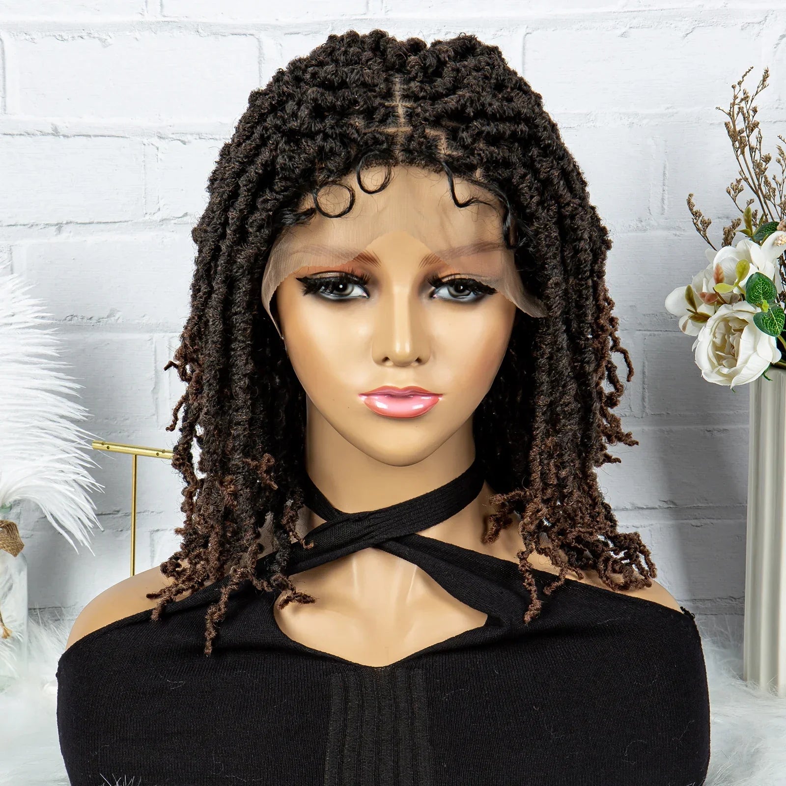 14" Knotless Butterfly Locs Lace Front Wig | Synthetic Dreadlock Braids | Black Women